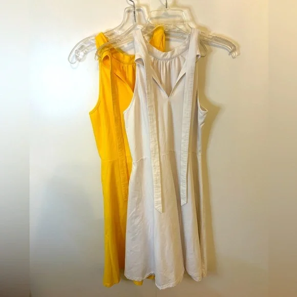 2 Sundresses Yellow & White Sleeveless Dress; Tie in back. Size M - Picture 3 of 4